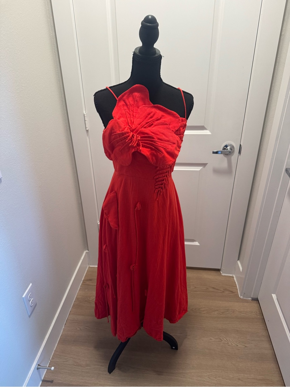 FARM Rio Red Spaghetti-Strap Midi Dress with Floral Detail - Picture 3 of 13